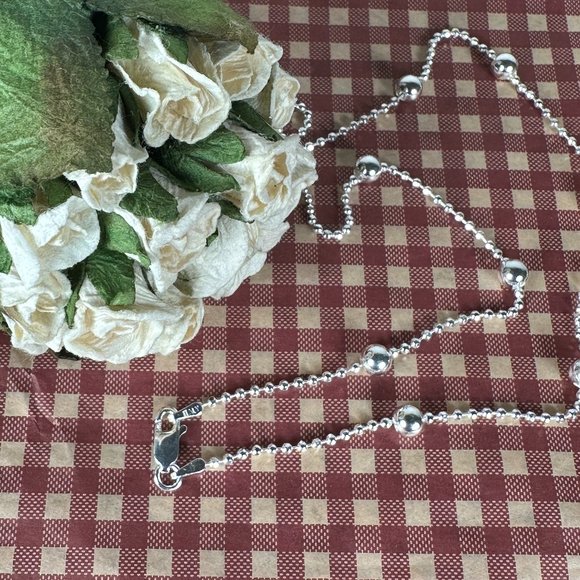 NEW 18" Italian Real Silver Bead & Ball Chain Necklace - Picture 2 of 5